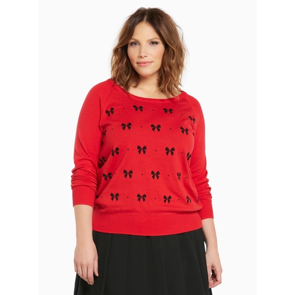 torrid Sweaters - Torrid Red Bow Pattern Sweater Size 3 (3X)